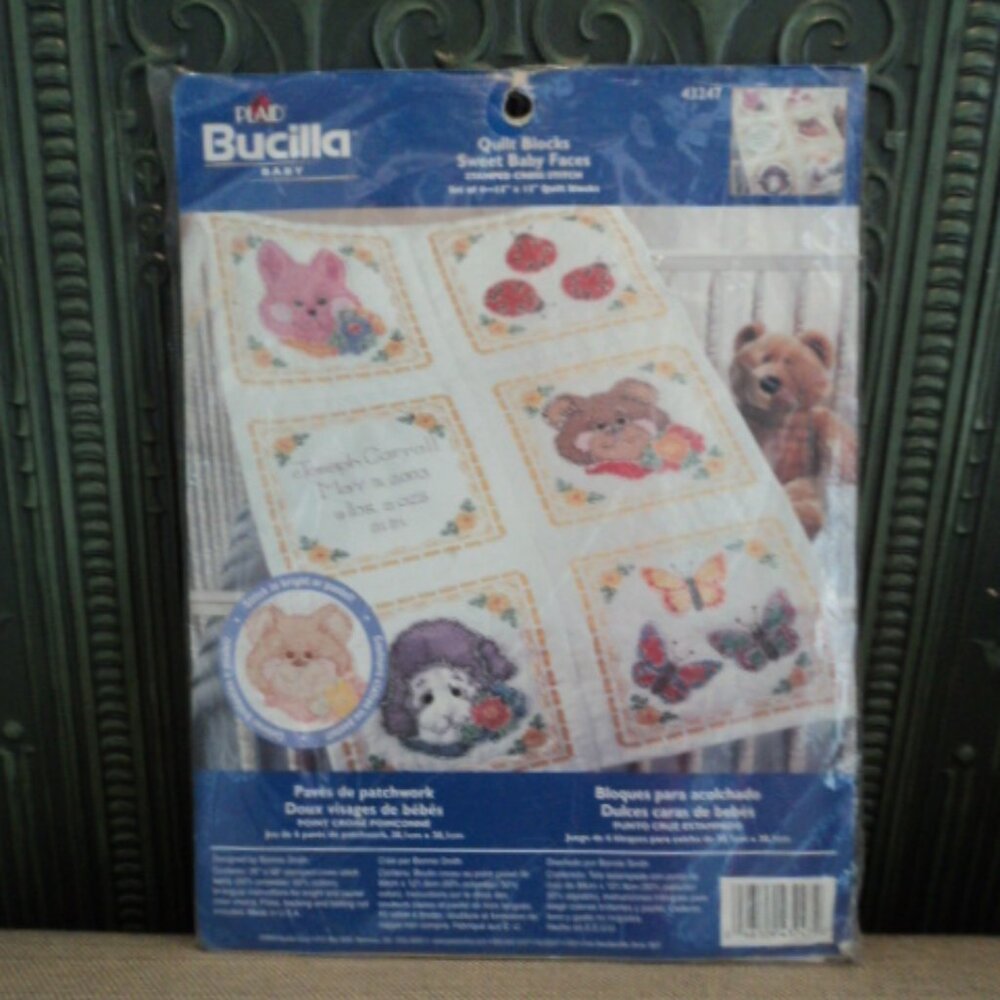 Bucilla stamped cross stitch quilt~"Sweet Baby Faces"